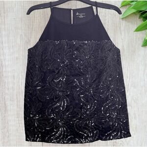 Lane Bryant Sequin Tank Top Size 14/16 Black Floral Lined Shimmer‎ Party Summer